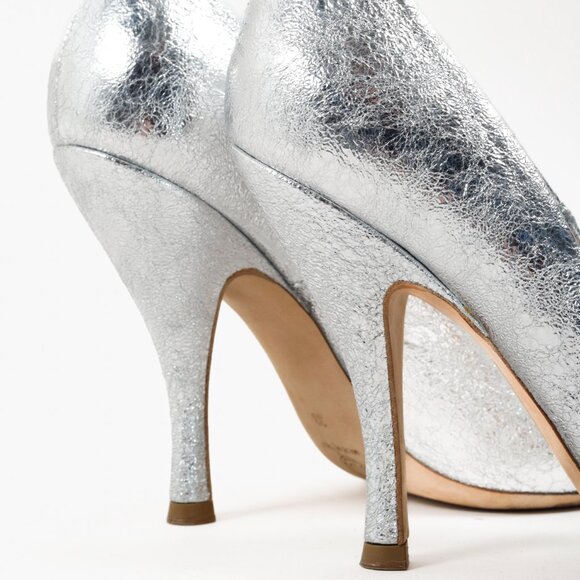 Dries Van Noten Distressed Silver Leather Heels - Picture 7 of 8